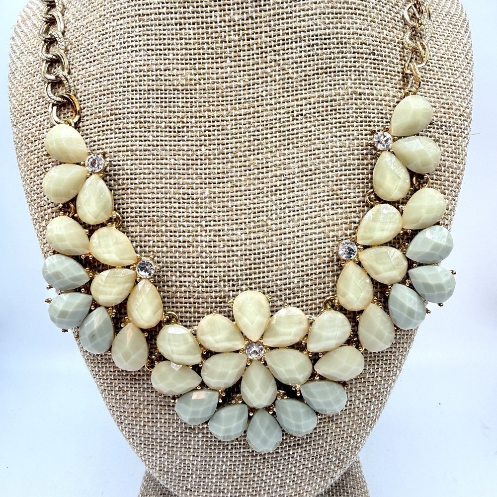 Matcha & Sage Green Floral Rhinestone Statement Bib Necklace 16" Bling Y2K